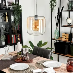 Suspension Verre 25cm Lauden Ambre, Clair, 1 lumière