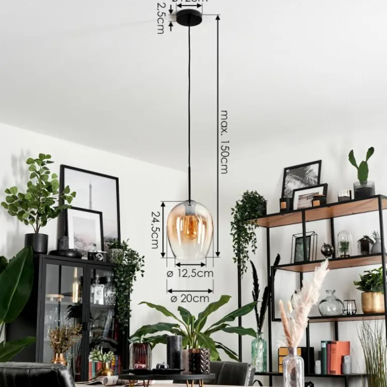 Suspension Verre 20cm Vevino Noir, 1 lumière