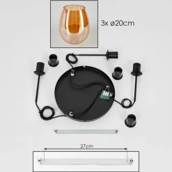 Suspension Verre 20cm Vevino Ambre, 3 lumières