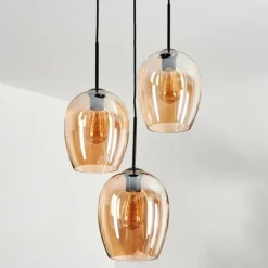 Suspension Verre 20cm Vevino Ambre, 3 lumières