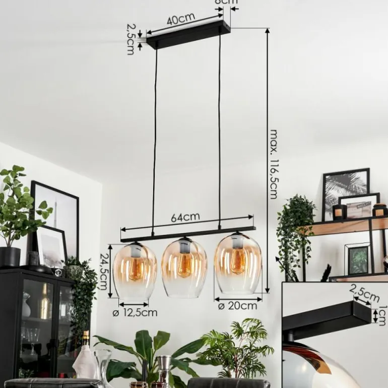Suspension Verre 20cm Vevino Clair, 3 lumières