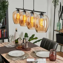 Suspension Verre 20cm Vevino Ambre, 4 lumières