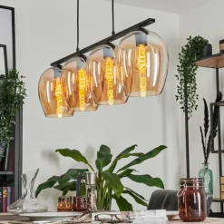 Suspension Verre 20cm Vevino Ambre, 4 lumières