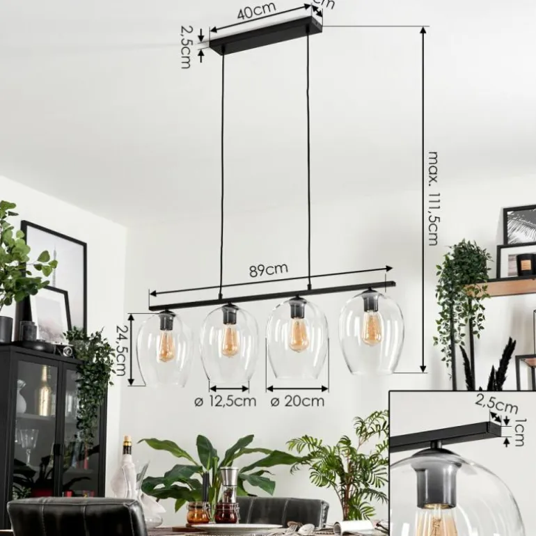 Suspension Verre 20cm Vevino Clair, 4 lumières