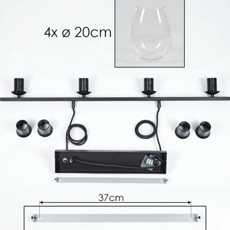 Suspension Verre 20cm Vevino Clair, 4 lumières