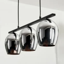 Suspension Verre 15cm Vevino Chrome, Fumé, 3 lumières