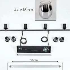 Suspension Verre 15cm Vevino Chrome, Clair, Fumé, 4 lumières