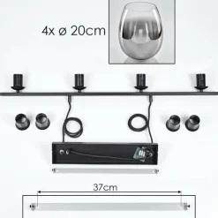 Suspension Verre 20cm Vevino Chrome, Fumé, 4 lumières