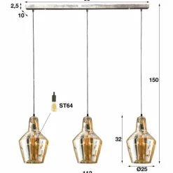 Suspension WAALSORDEN Transparent, 3 lumières