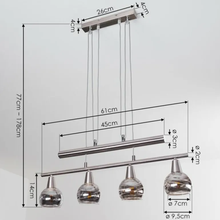 Suspension Warga LED Nickel mat, 4 lumières