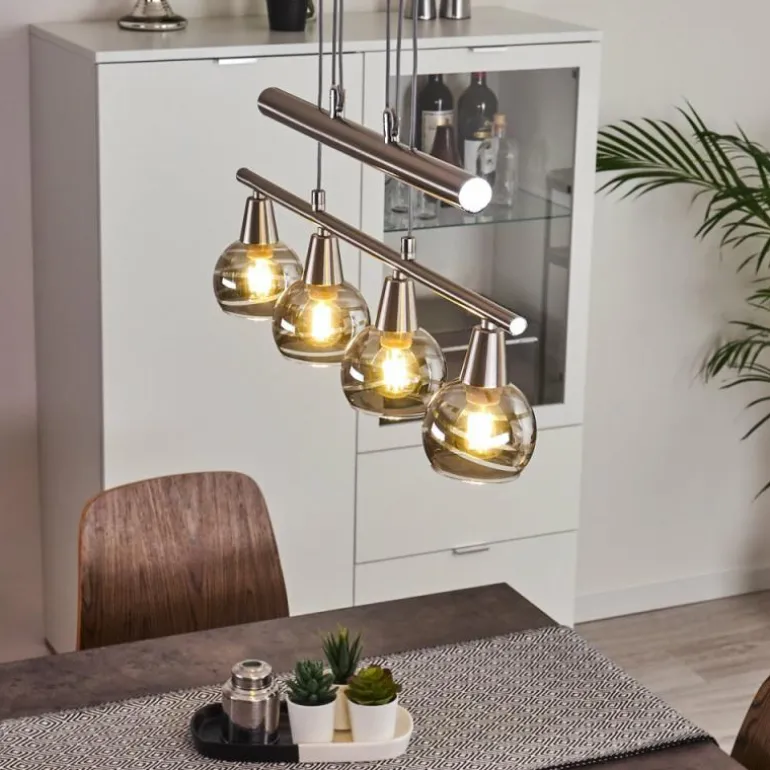 Suspension Warga LED Nickel mat, 4 lumières