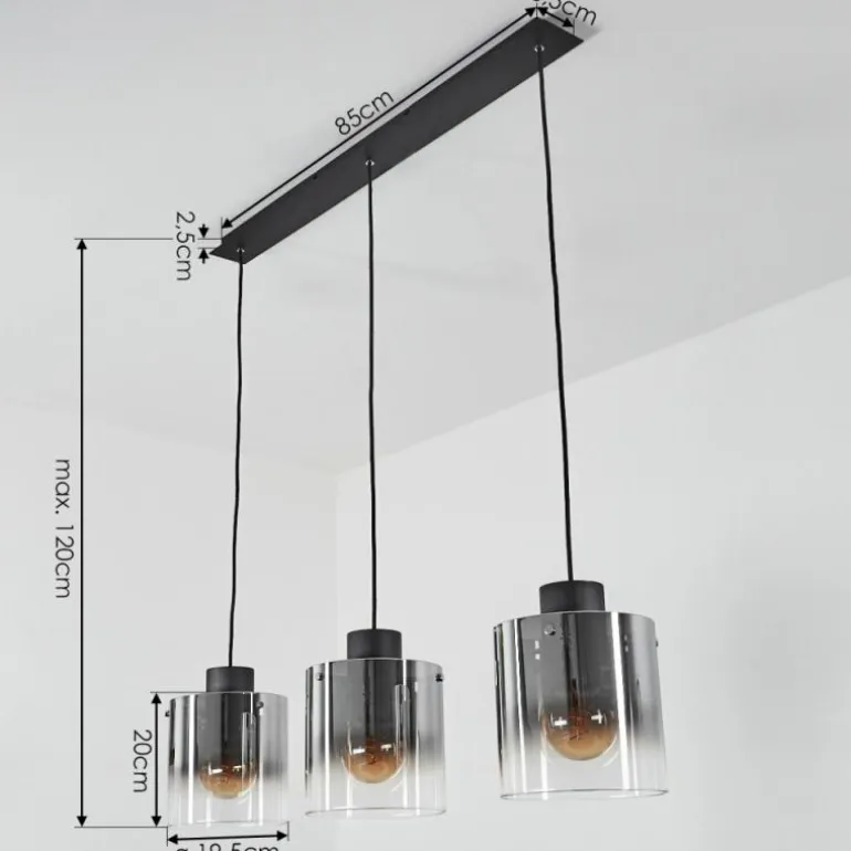 Suspension Wichita Noir, 3 lumières