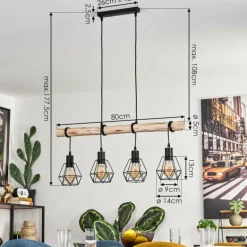 Suspension Yaak Écru, Noir, 4 lumières