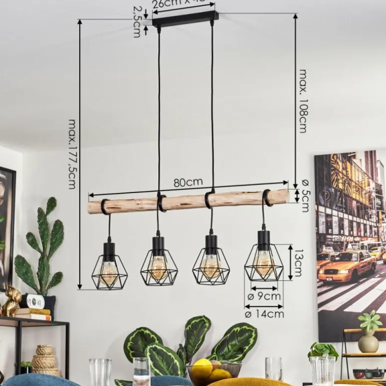 Suspension Yaak Écru, Noir, 4 lumières