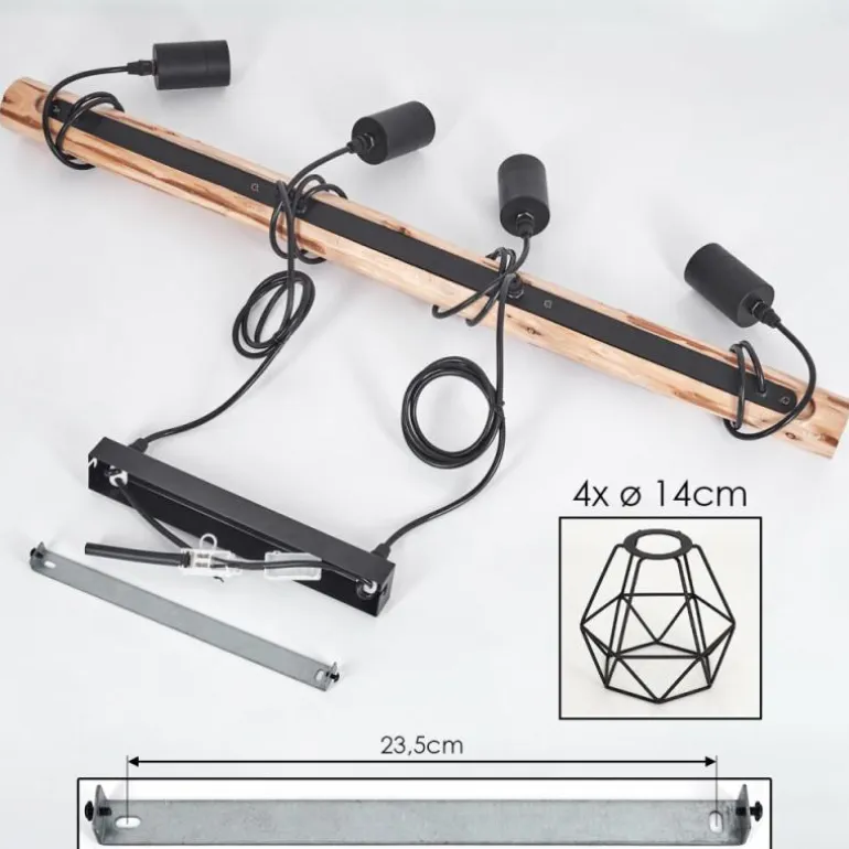 Suspension Yaak Écru, Noir, 4 lumières