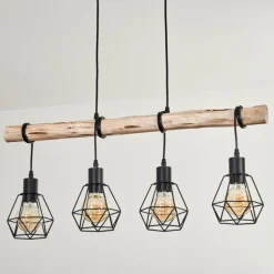 Suspension Yaak Écru, Noir, 4 lumières