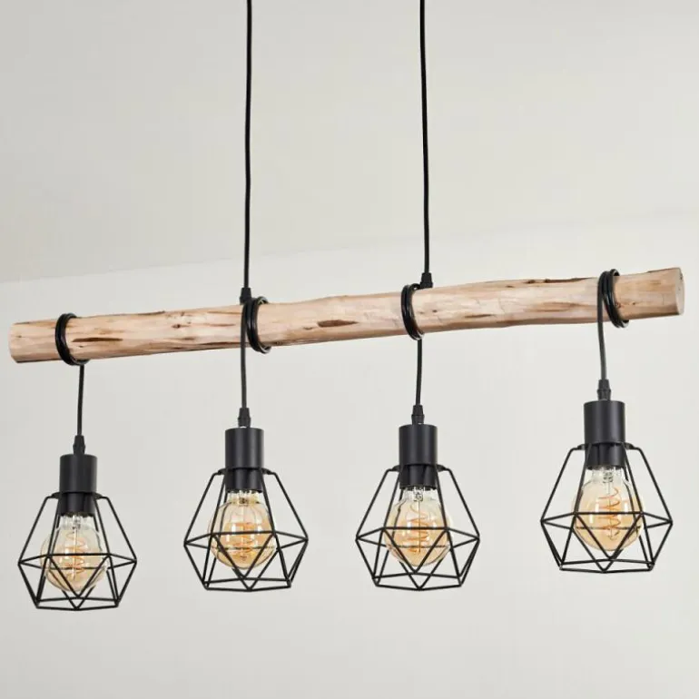 Suspension Yaak Écru, Noir, 4 lumières