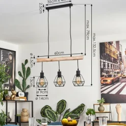 Suspension Yaak Écru, Noir, 3 lumières
