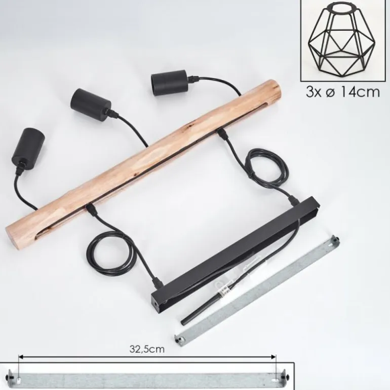 Suspension Yaak Écru, Noir, 3 lumières