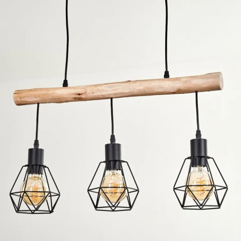 Suspension Yaak Écru, Noir, 3 lumières
