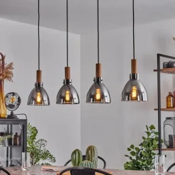 Suspension Yadekope Couleur bois, Noir, 4 lumières