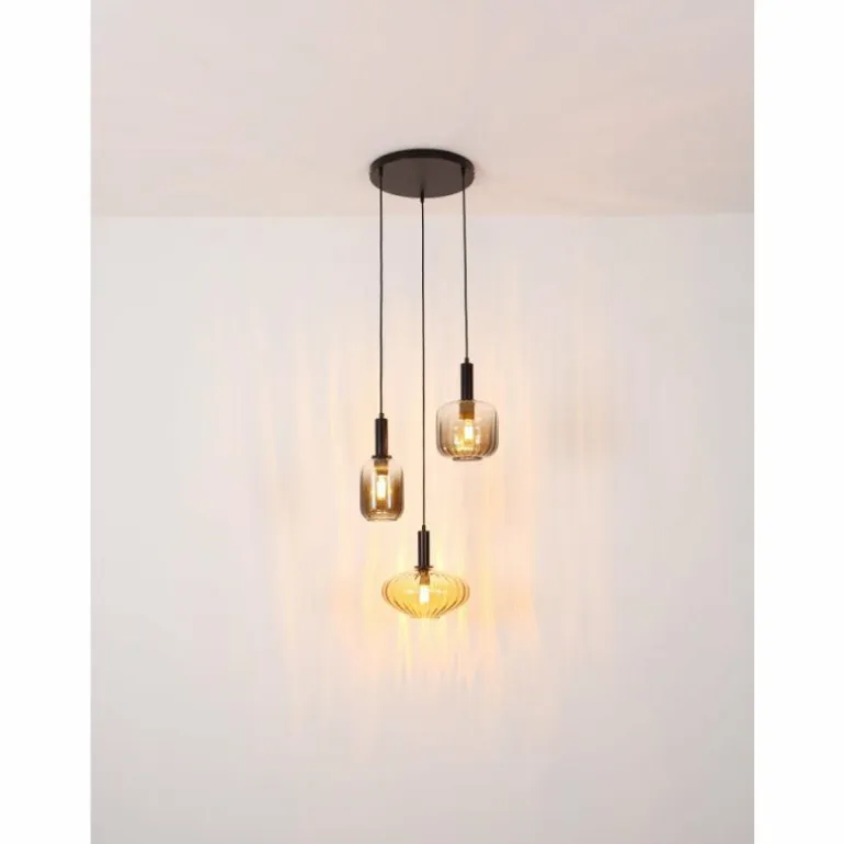 Valletta Suspension Luminaires Globo Lighting Noir, 3 lumières