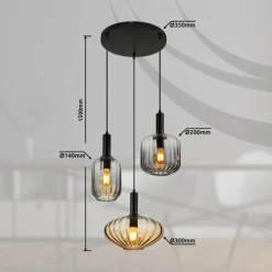 Valletta Suspension Luminaires Globo Lighting Noir, 3 lumières