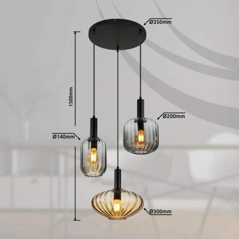 Valletta Suspension Luminaires Globo Lighting Noir, 3 lumières