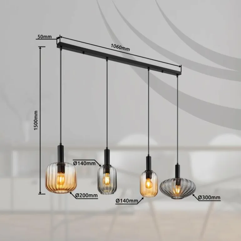 Valletta Suspension Luminaires Globo Lighting Noir, 4 lumières