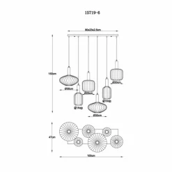 Valletta Suspension Luminaires Globo Lighting Noir, 6 lumières