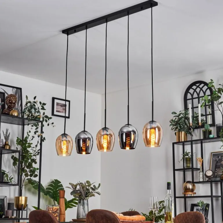 Vevino Suspension Ambre, Chrome, 5 lumières